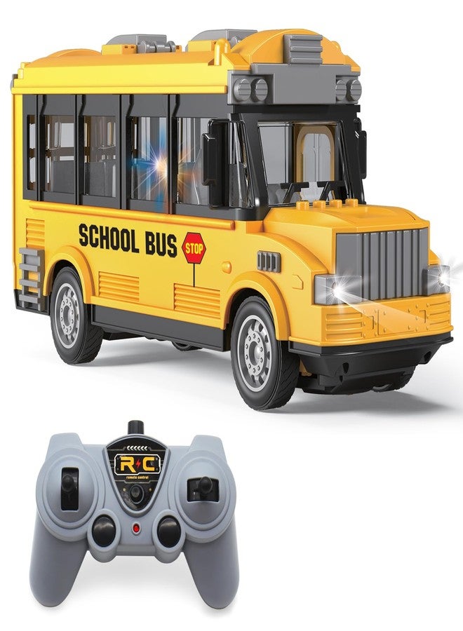 Dollox 1/30 RC School Bus, 2.4G Remote Control School Car 4 Channel City Classic Bus Toy Electronic Vehicles Opening Door for Toddlers with Lights (School Bus) - Image 1